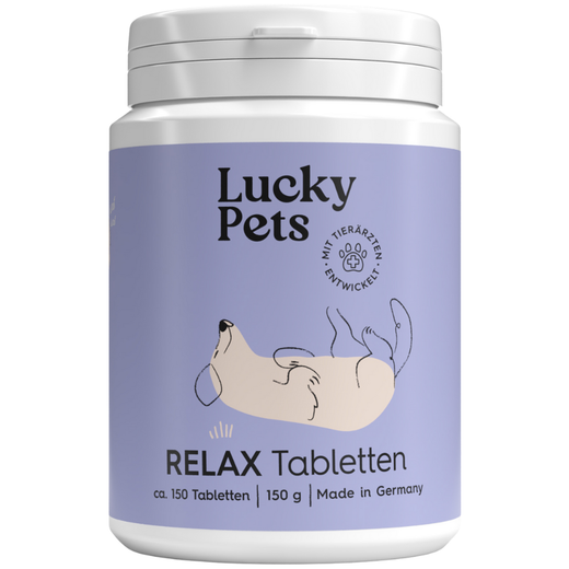 Lucky Pets Relax Tabletten – Beruhigungsmittel für Hunde mit L-Tryptophan, Baldrian & Hopfen