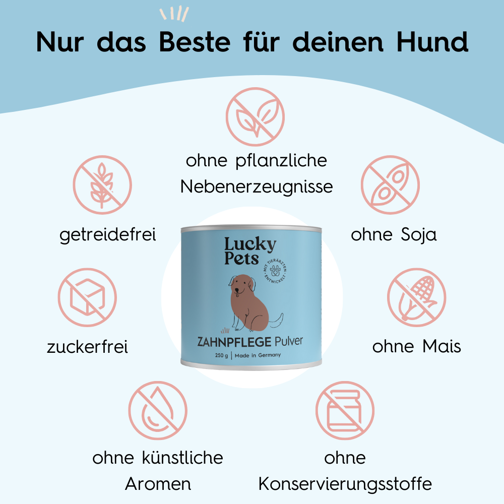Lucky Pets Zahnpflegepulver für Hunde – ohne Bürste, 100% natürlich