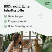 Inhaltsstoffe der Lucky Pets Kotfresser Tabletten: Karotten, Hagebutte, Fenchel, Ulmenrinde