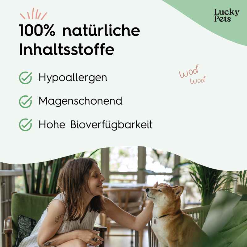 Inhaltsstoffe der Lucky Pets Kotfresser Tabletten: Karotten, Hagebutte, Fenchel, Ulmenrinde