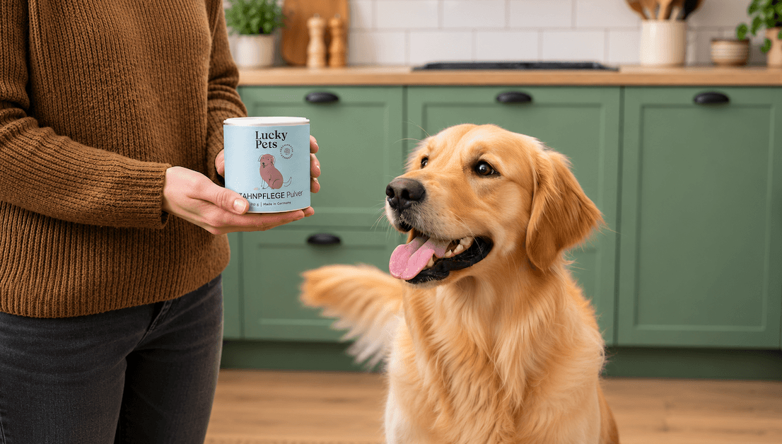 Lucky Pets Zahnpflege-Pulver mit Golden Retriever