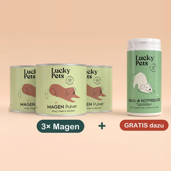 3er Set Magenpulver mit 1 Dose Gras & Kotfresser Tabletten gratis