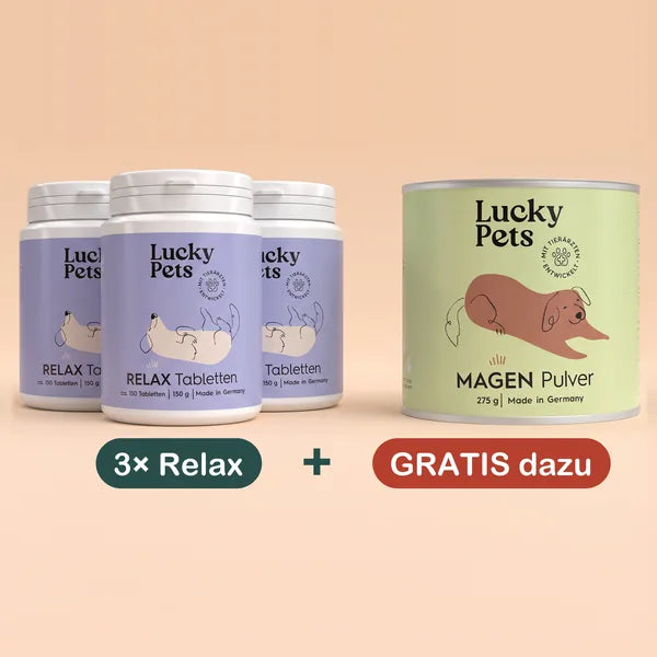 3er Set Relax Tabletten mit 1 Dose Premium Magenpulver gratis
