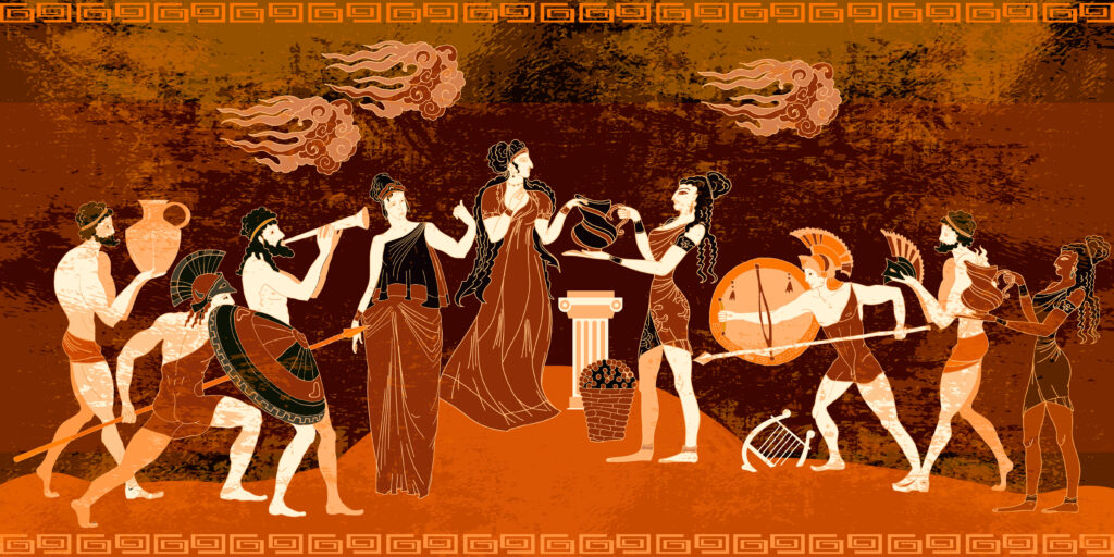 Ein Bild mit verschiedenen Motiven aus der Antike. 