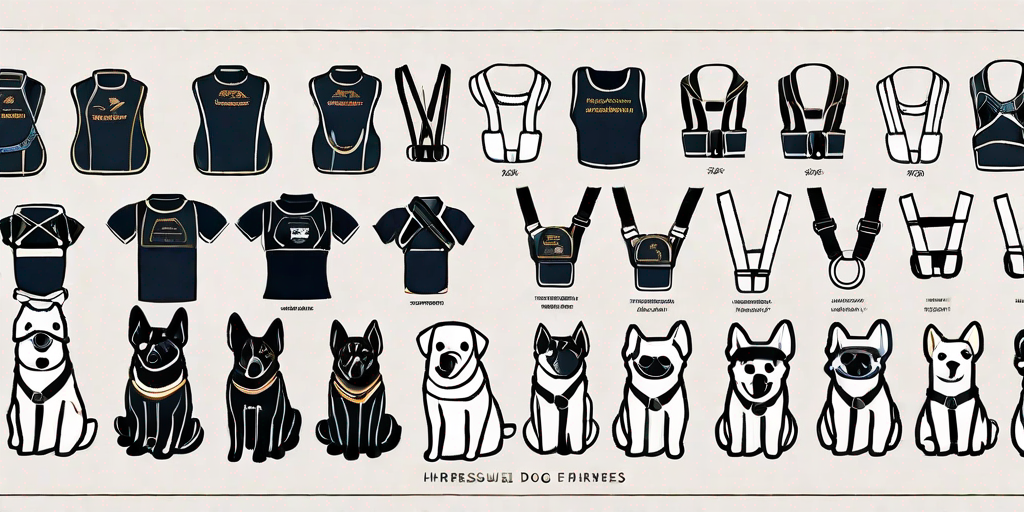 Several different types of dog safety harnesses