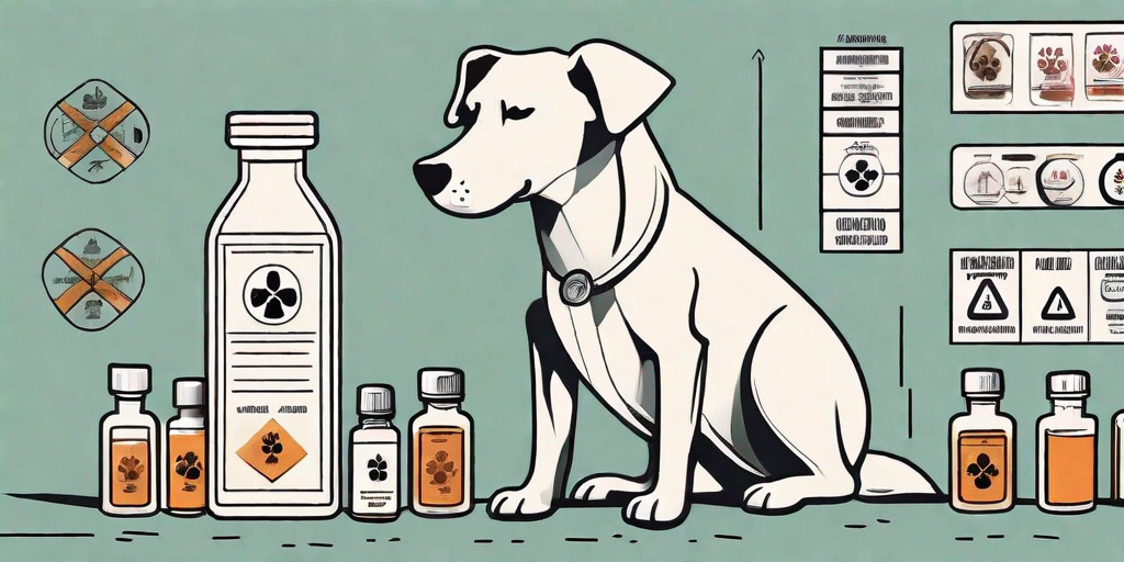 A dog next to a bottle of galastop medicine