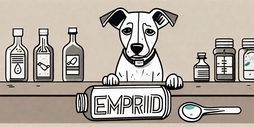 A dog next to a bottle of emeprid