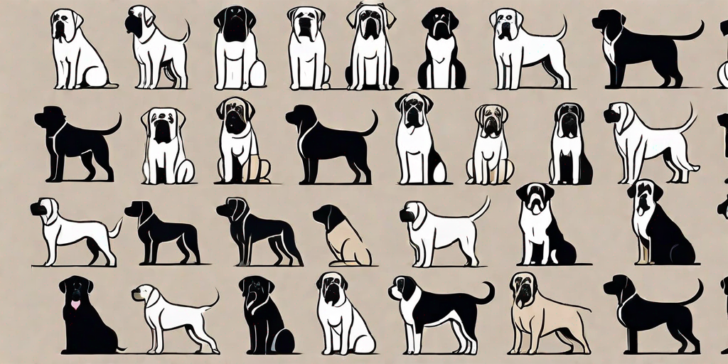 19 different mastiff breeds showcasing their unique characteristics and differences in a friendly