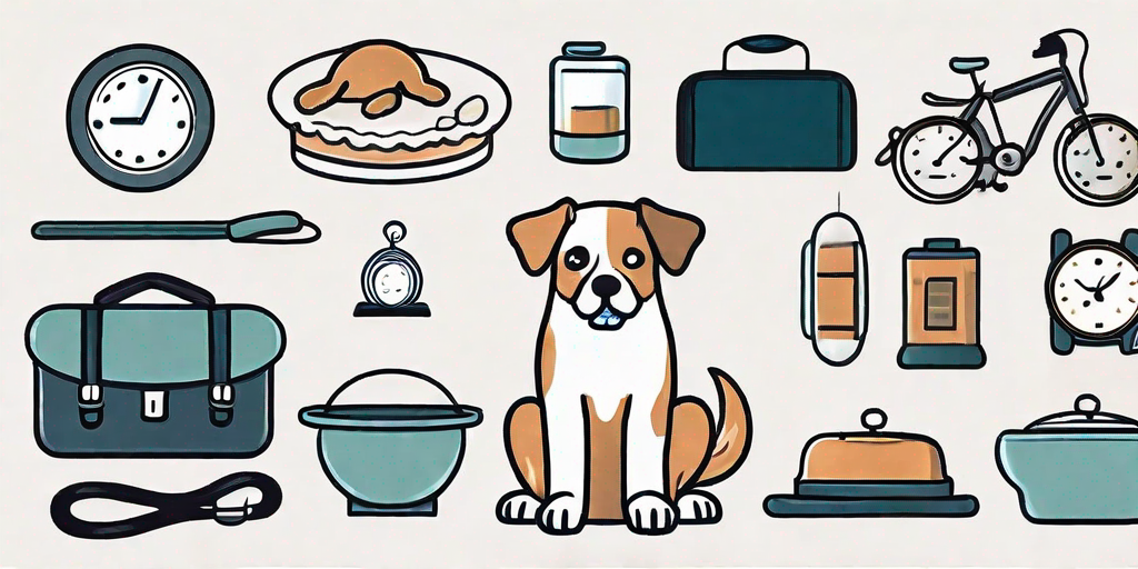 A busy dog owner's daily schedule items such as a clock