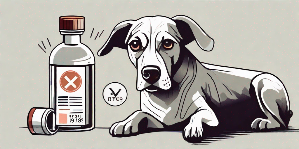 A dog next to a bottle of vetoryl medication