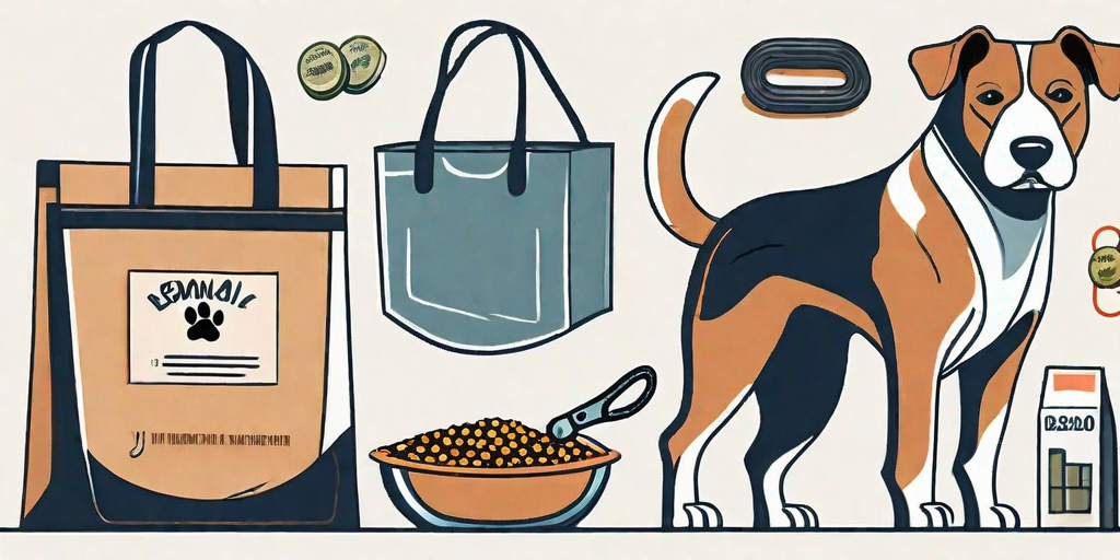 Various dog-related items such as a leash