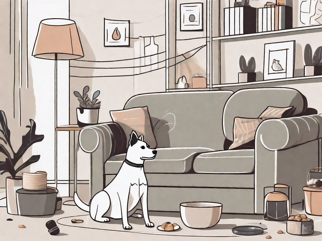 A well-behaved dog sitting obediently in a cozy living room