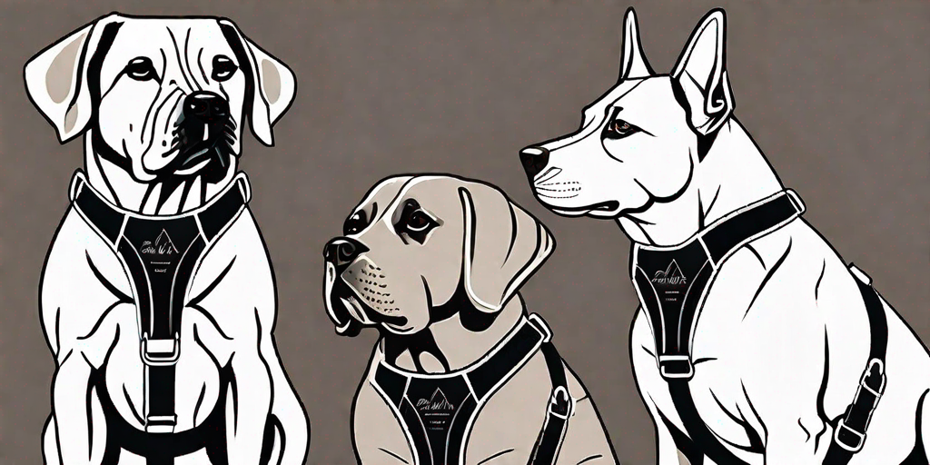 Five different dog harness models