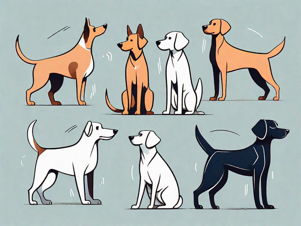 Several dogs in various poses and expressions that depict different forms of canine communication