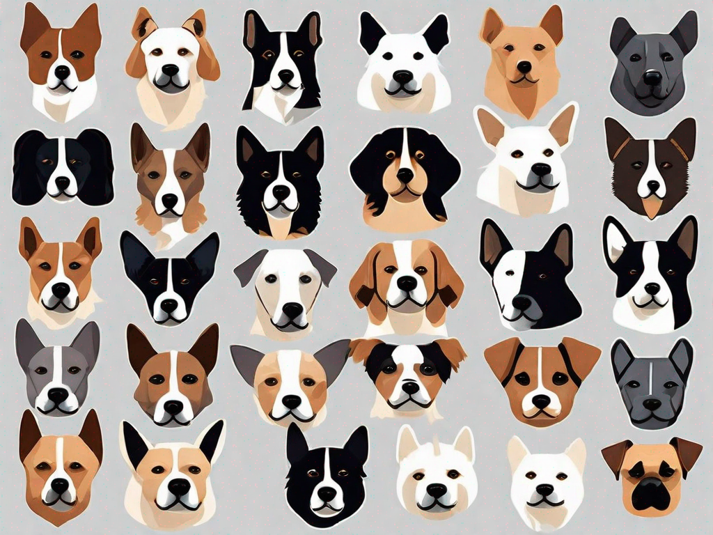 A variety of dog breeds each wearing a different style of dog muzzle