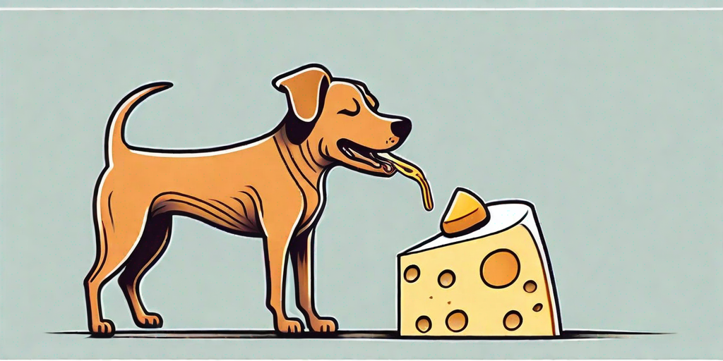 A dog happily eating a piece of cheese