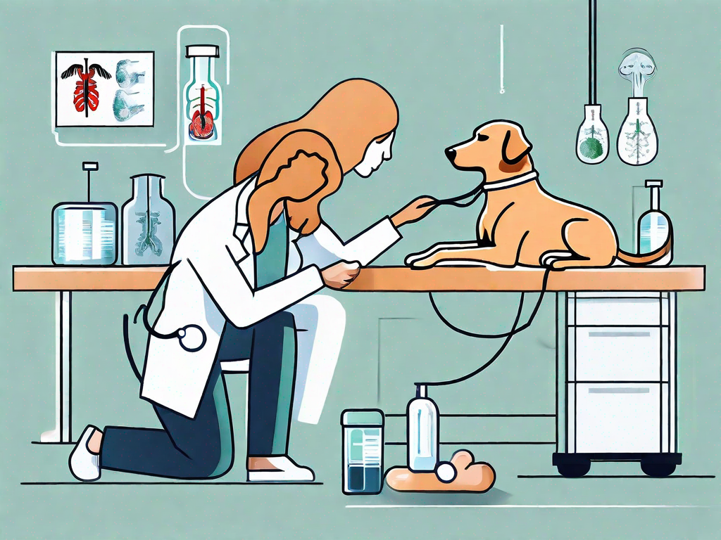 A dog undergoing a medical examination by a vet
