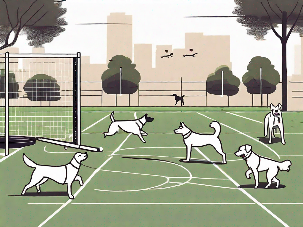 Various breeds of dogs engaged in different sports activities such as agility courses
