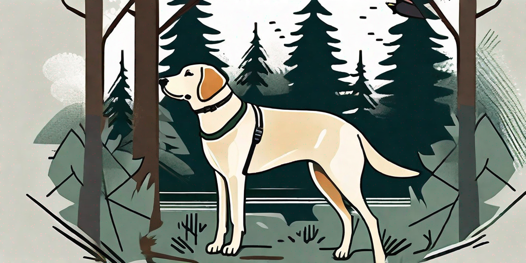 A labrador retriever in a forest setting
