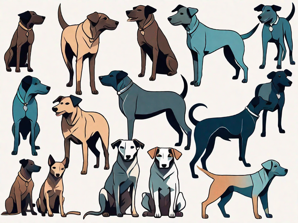 A few different breeds of stray dogs in various poses