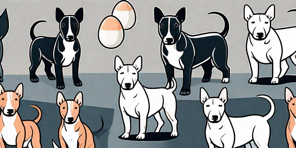 A variety of miniature bull terriers in different poses and activities