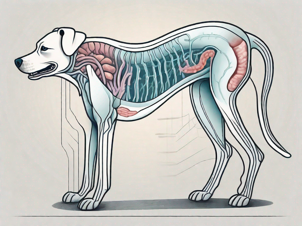 A dog with a visible x-ray-like view of its digestive system