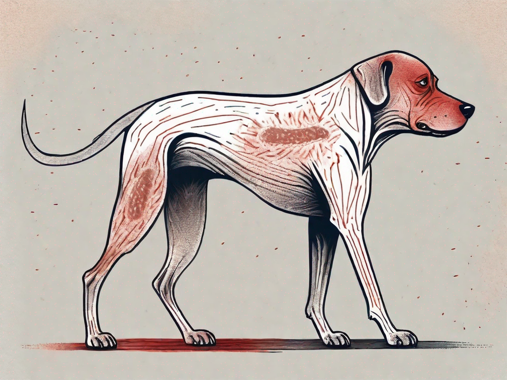 A dog with visible signs of discomfort (like scratching or red skin)