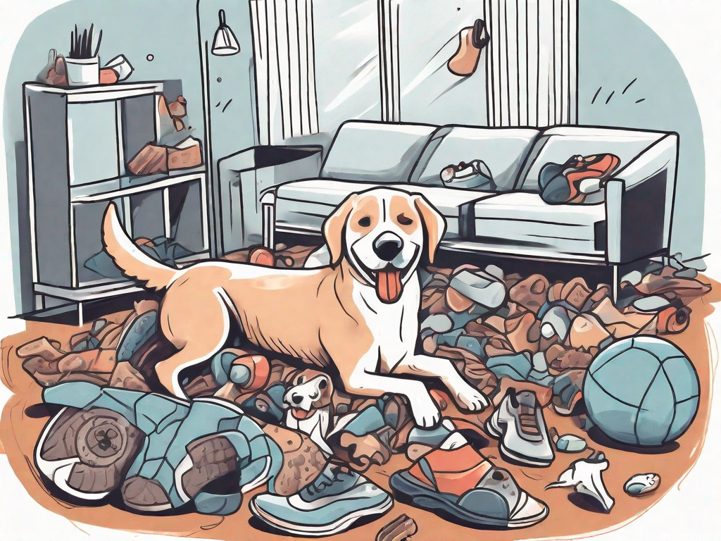 A room filled with chewed up items like shoes