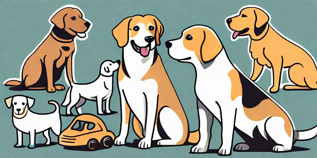 Several different dog breeds such as a labrador retriever
