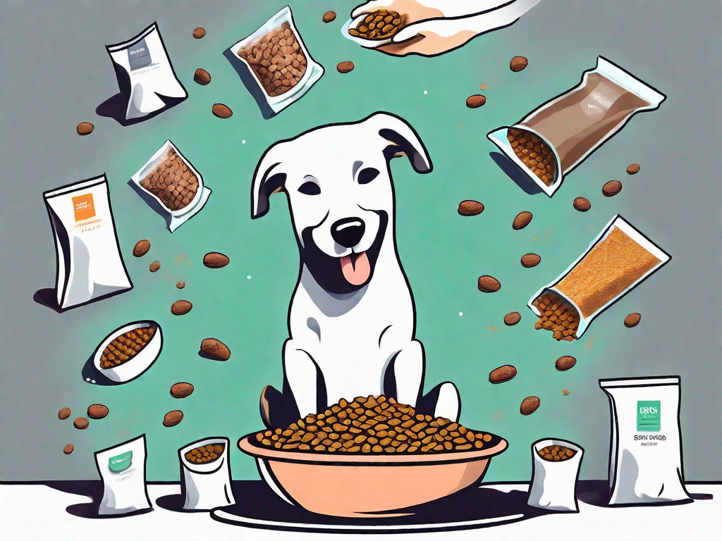 A dog happily eating from a new bowl of food