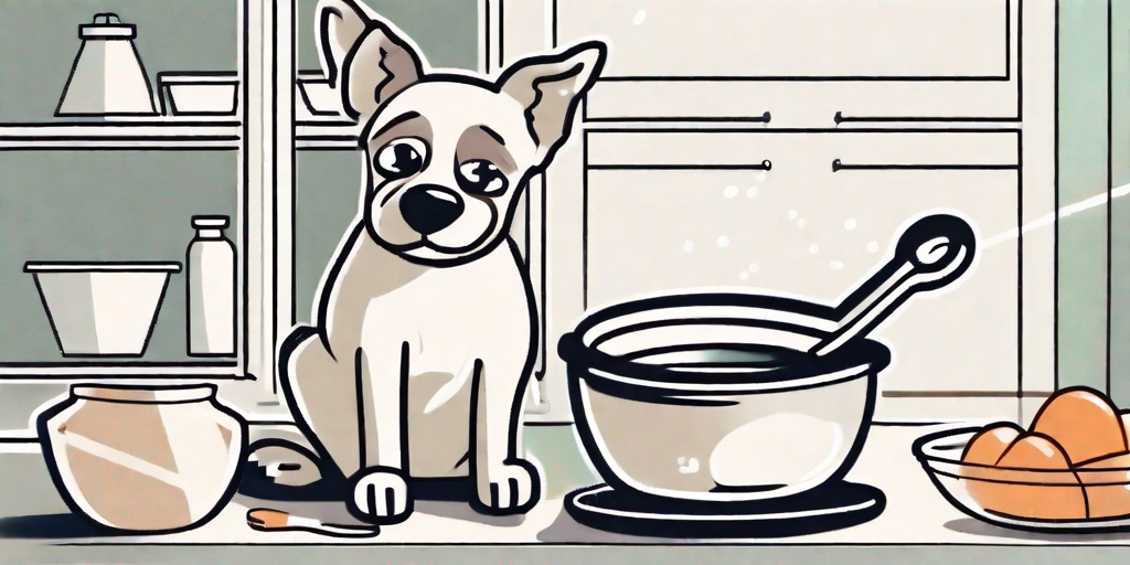 A curious dog beside a bowl of sprotten