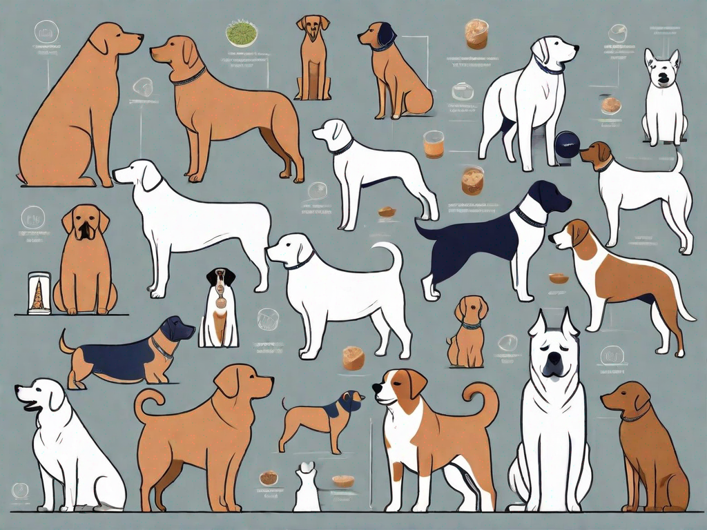 A variety of dogs in different sizes and breeds