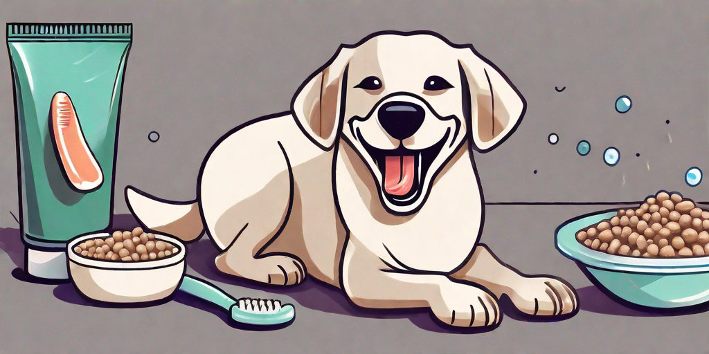 A dog happily chewing on a dental chew toy