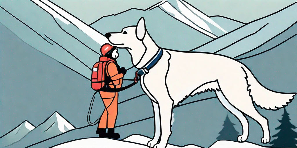 An enthusiastic dog in a mountain rescue vest