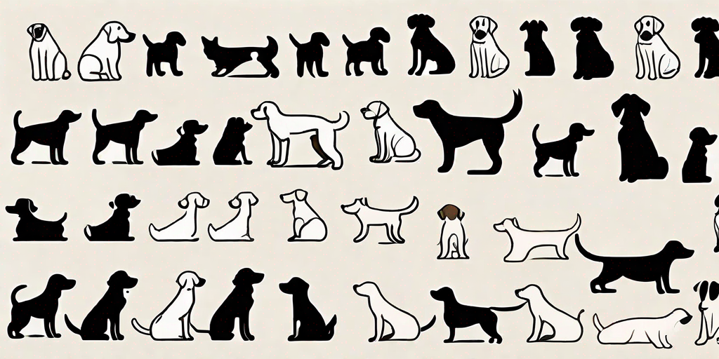 A pregnant dog surrounded by different sized sets of puppy silhouettes