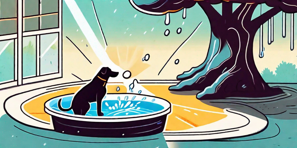 A playful dog happily splashing in a kiddie pool