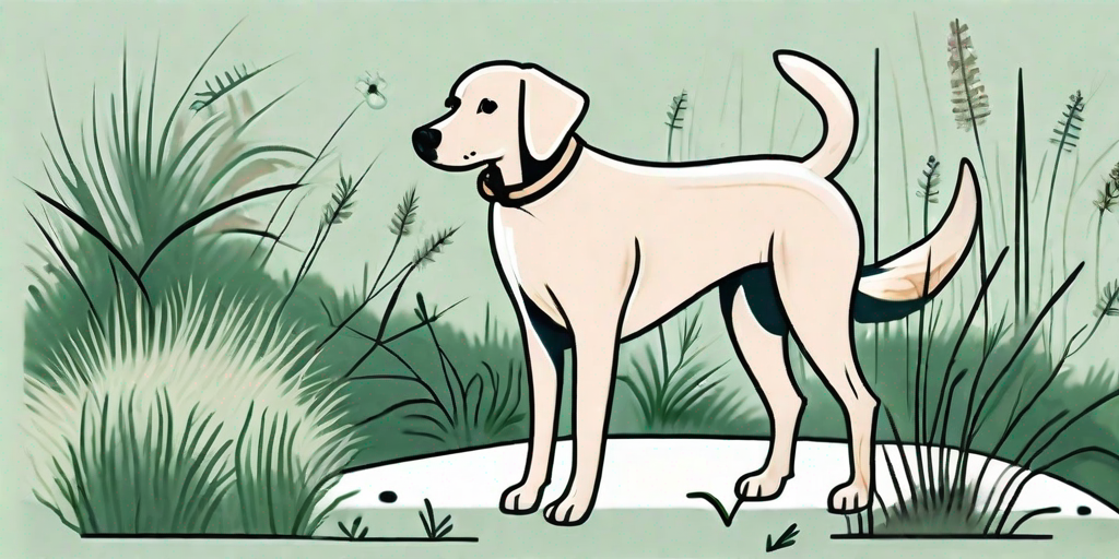 A dog in a grassy outdoor setting with magnified images of ticks nearby