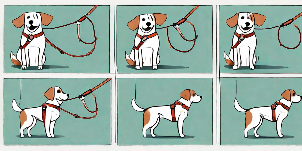 A dog happily wearing a harness