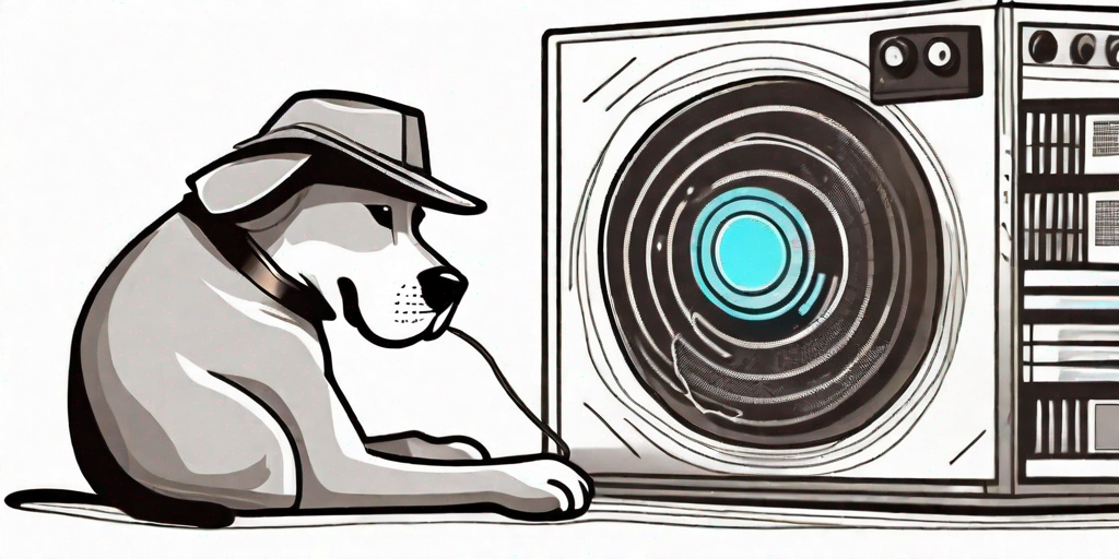 A dog wearing a detective hat and magnifying glass