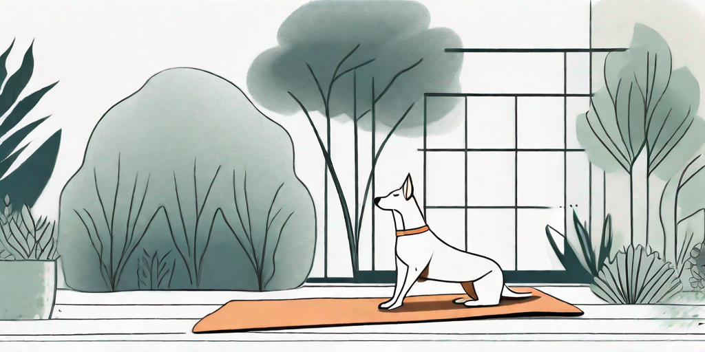 A peaceful garden setting with a dog in a yoga pose