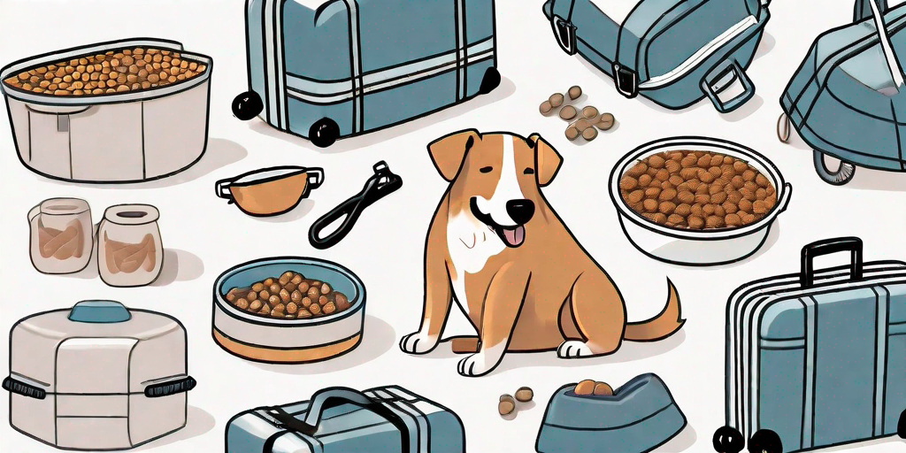 A suitcase open with dog essentials such as a leash