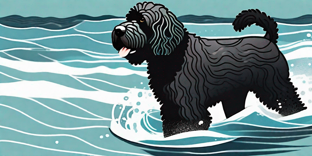 A portuguese water dog showcasing its distinct features like its thick wavy coat