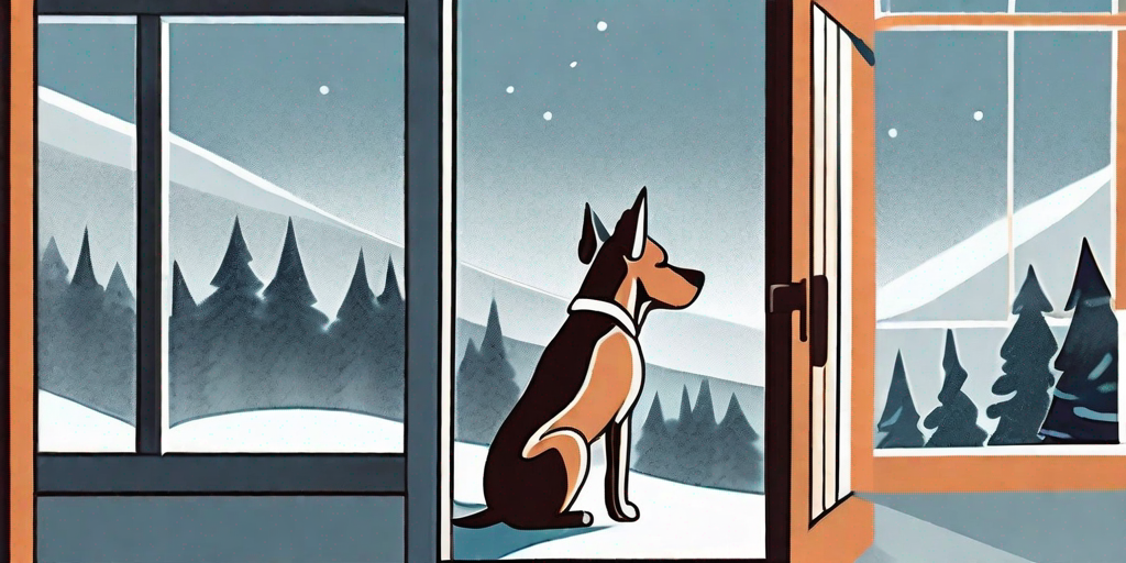 A dog looking out a window at a snowy landscape