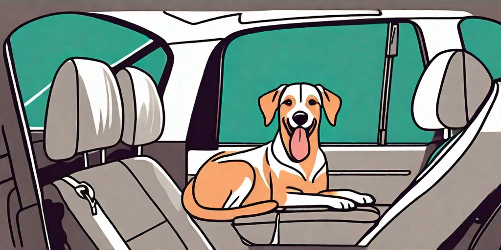 A dog safely secured in a car seat with a seatbelt
