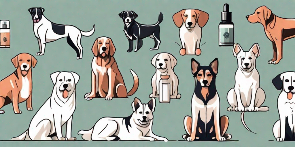A variety of dog breeds sitting with their paws extended