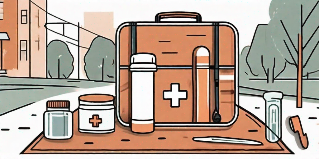 A first aid kit with dog-friendly items like a bandage