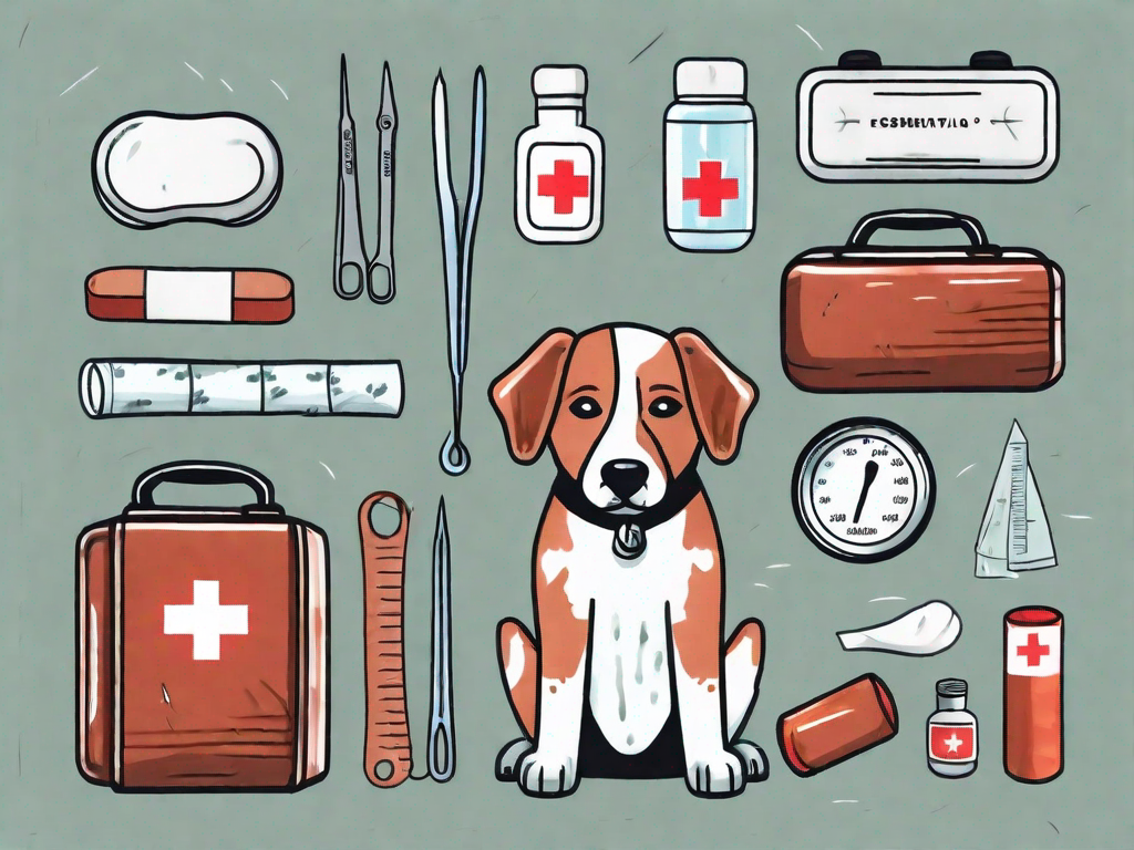 A dog first aid kit with essential items like bandages