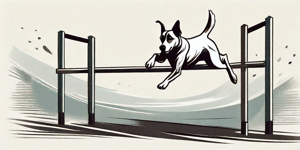 A determined dog leaping over a series of hurdles