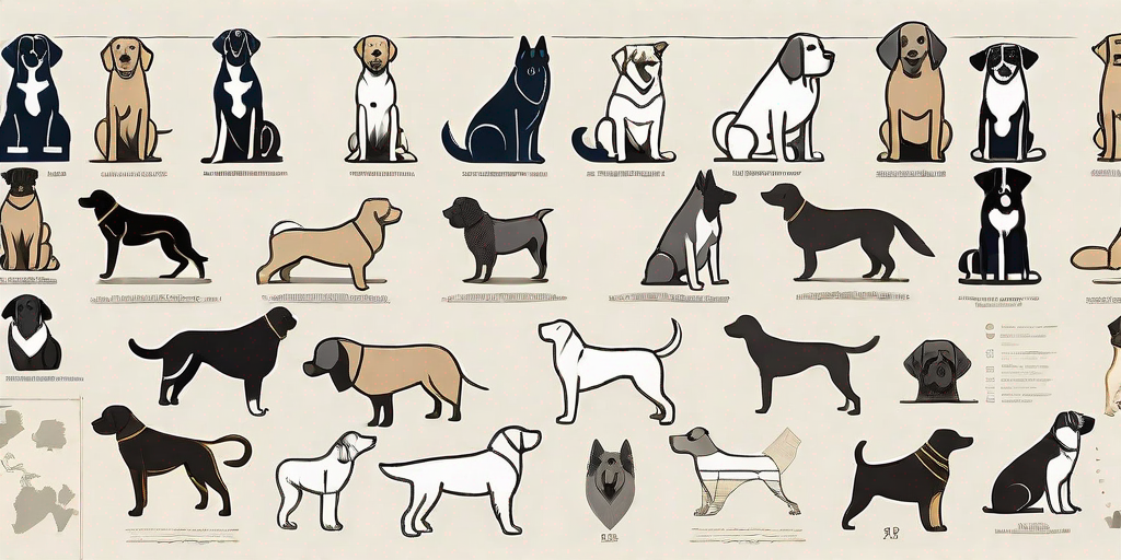 Various dog breeds standing on a map
