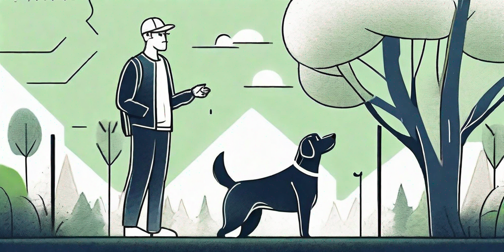 A trainer using a whistle with a focused dog attentively listening